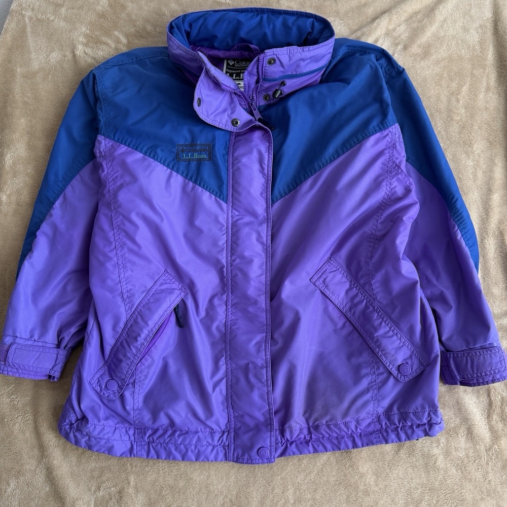 L.L.Bean Columbia Women's L Purple Blue Intercept Hooded Rain Jacket Vintage